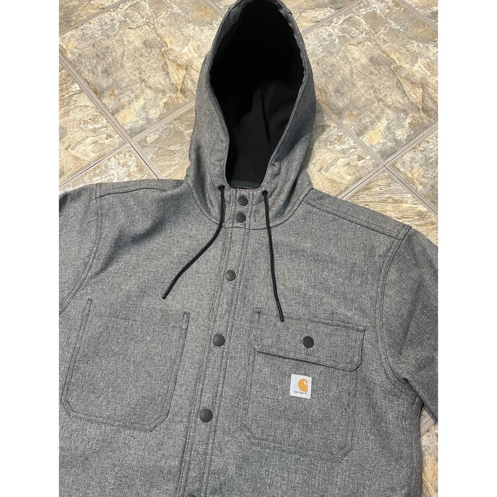 Carhartt Jacket Mens Small Gray Snap Button Rain Defender Fleece Lined 105022 - Picture 2 of 7
